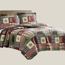 Load image into Gallery viewer, Forest Green Bear Cottage Bedding Quilt Set