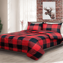 Load image into Gallery viewer, Maxtona Comforter Set Buffalo Plaid - 3 Piece Comforter Set • Red Black