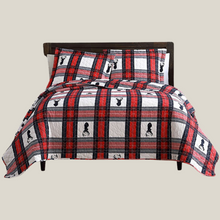 Load image into Gallery viewer, Country Plaid Deer 3 Piece Bedding Quilt Set