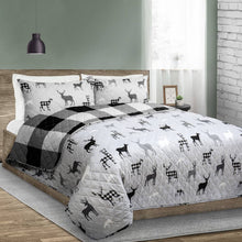 Load image into Gallery viewer, Buffalo Plaid Deer Reversible 3 Piece Bedding Quilt Set