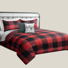 Load image into Gallery viewer, Red Black Buffalo Plaid 3 Piece Bedding Comforter Set