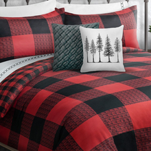 Load image into Gallery viewer, Red Black Buffalo Plaid Reversible Bedding Comforter Set