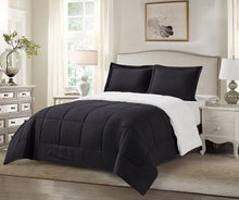 Load image into Gallery viewer, Black Reversible Sherpa 3 Piece Comforter Set
