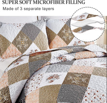 Load image into Gallery viewer, Brown Floral Patchwork 3 Piece Bedding Quilt Set
