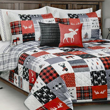 Load image into Gallery viewer, Cabin Patchwork Reversible Plaid Bedding Quilt Set
