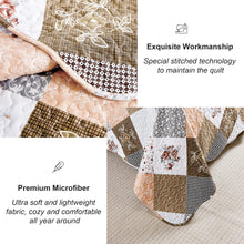Load image into Gallery viewer, Brown Floral Patchwork 3 Piece Bedding Quilt Set
