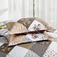 Load image into Gallery viewer, Brown Floral Patchwork 3 Piece Bedding Quilt Set
