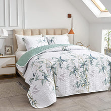 Load image into Gallery viewer, Botanical Green Leaves Reversible 3 Piece Bedding Quilt Set
