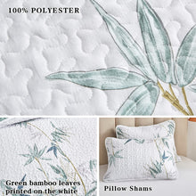 Load image into Gallery viewer, Botanical Green Leaves Reversible 3 Piece Bedding Quilt Set
