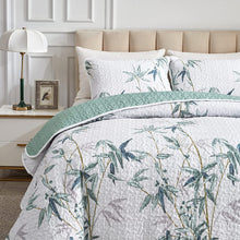 Load image into Gallery viewer, Botanical Green Leaves Reversible 3 Piece Bedding Quilt Set
