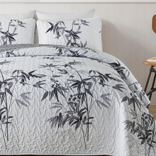 Load image into Gallery viewer, Botanical Grey Leaves Reversible 3 Piece Bedding Quilt Set
