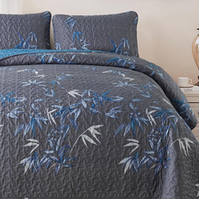 Load image into Gallery viewer, Botanical Navy Leaves Reversible 3 Piece Bedding Quilt Set
