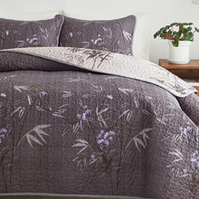 Load image into Gallery viewer, Botanical Black Leaves Reversible 3 Piece Bedding Quilt Set
