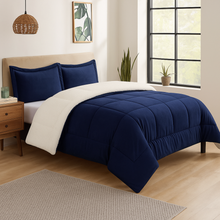 Load image into Gallery viewer, Navy Blue Sherpa 3 Piece Comforter Set
