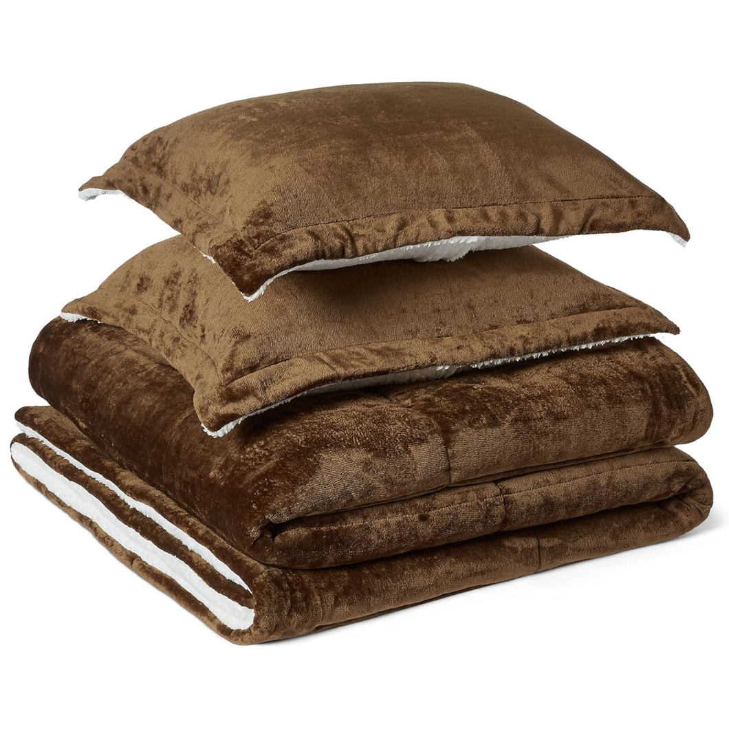 Brown Reversible Sherpa 3 Piece Comforter Set