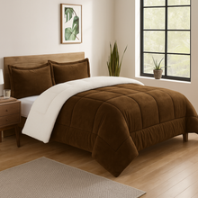 Load image into Gallery viewer, Brown Reversible Sherpa 3 Piece Comforter Set
