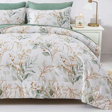 Load image into Gallery viewer, Botanical Green &amp; Gold Leaves 7 Piece Comforter Set
