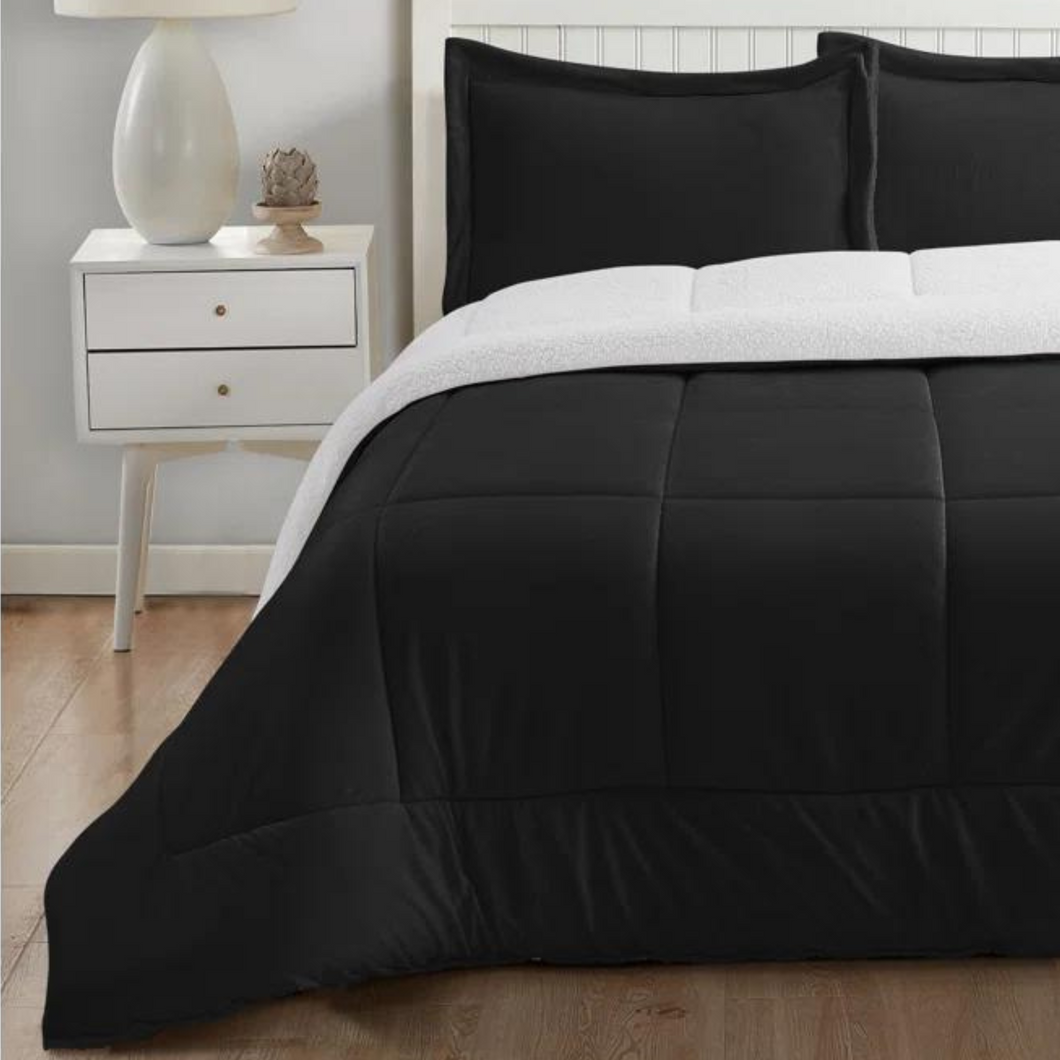 Black Reversible Sherpa 3 Piece Comforter Set