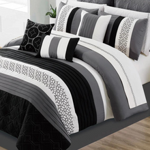 Load image into Gallery viewer, Black Grey White 7 Piece Comforter Set (Includes 3 Cushions)
