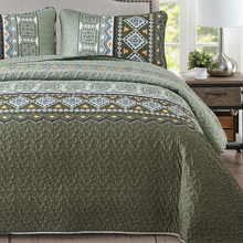 Load image into Gallery viewer, Boho Aztec Olive Green Reversible 3 Piece Quilt Set
