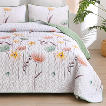 Load image into Gallery viewer, Sage Green Floral 3 Piece Bedding Quilt Set
