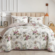 Load image into Gallery viewer, Pink &amp; Beige Floral 3 Piece Bedding Quilt Set
