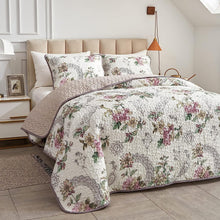 Load image into Gallery viewer, Pink &amp; Beige Floral 3 Piece Bedding Quilt Set
