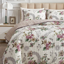 Load image into Gallery viewer, Pink &amp; Beige Floral 3 Piece Bedding Quilt Set
