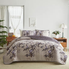 Load image into Gallery viewer, Botanical Black Leaves Reversible 3 Piece Bedding Quilt Set
