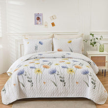 Load image into Gallery viewer, Blue &amp; Yellow Floral 3 Piece Bedding Quilt Set
