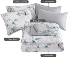Load image into Gallery viewer, Botanical Blue Leaves 7 Piece Comforter Set
