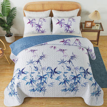 Load image into Gallery viewer, Botanical Blue / Purple Leaves Reversible 3 Piece Bedding Quilt Set
