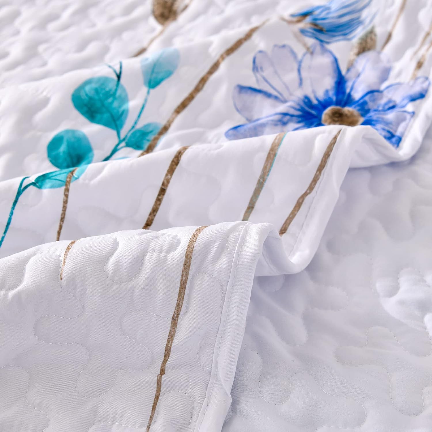 Blue Wild Flowers 3 Piece Bedding Quilt Set Maxtona