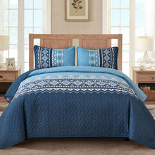 Load image into Gallery viewer, Boho Blue Reversible 3 Piece Quilt Set
