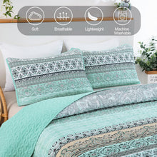 Load image into Gallery viewer, Bohemian Green Reversible 3 Piece Bedding Quilt Set
