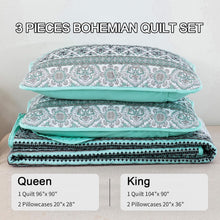 Load image into Gallery viewer, Bohemian Green Reversible 3 Piece Bedding Quilt Set
