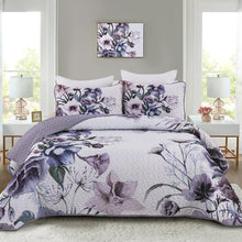Load image into Gallery viewer, Boho Purple Floral Reversible 3 Piece Bedding Quilt Set
