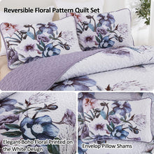 Load image into Gallery viewer, Boho Purple Floral Reversible 3 Piece Bedding Quilt Set
