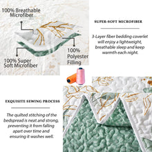 Load image into Gallery viewer, Botanical Green &amp; Gold Leaves Reversible 3 Piece Bedding Quilt Set
