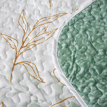 Load image into Gallery viewer, Botanical Green &amp; Gold Leaves Reversible 3 Piece Bedding Quilt Set
