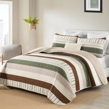 Load image into Gallery viewer, Boho Brown &amp; Green Stripes 3 Piece Bedding Quilt Set
