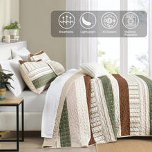 Load image into Gallery viewer, Boho Brown &amp; Green Stripes 3 Piece Bedding Quilt Set
