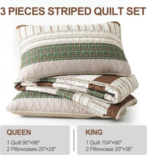 Load image into Gallery viewer, Boho Brown &amp; Green Stripes 3 Piece Bedding Quilt Set
