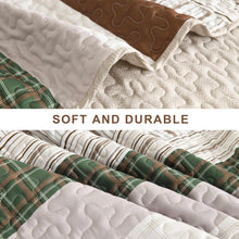 Load image into Gallery viewer, Boho Brown &amp; Green Stripes 3 Piece Bedding Quilt Set
