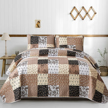 Load image into Gallery viewer, Khaki Floral Patchwork 3 Piece Bedding Quilt Set
