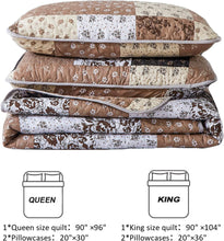 Load image into Gallery viewer, Khaki Floral Patchwork 3 Piece Bedding Quilt Set
