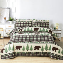 Load image into Gallery viewer, Cabin Bear Brown &amp; Green 3 Piece Bedspread Set
