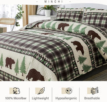 Load image into Gallery viewer, Cabin Bear Brown &amp; Green 3 Piece Bedspread Set
