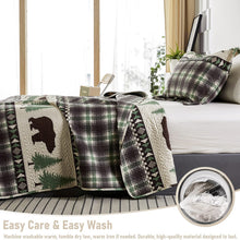 Load image into Gallery viewer, Cabin Bear Brown &amp; Green 3 Piece Bedspread Set
