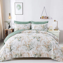 Load image into Gallery viewer, Botanical Green &amp; Gold Leaves 7 Piece Comforter Set
